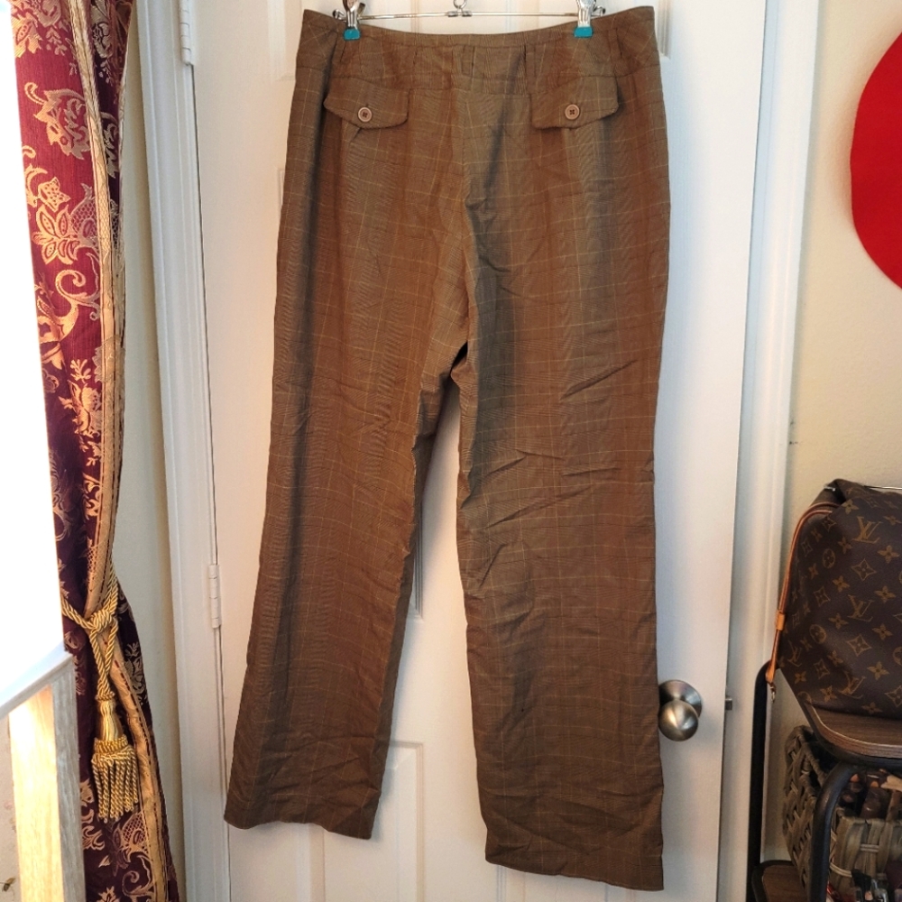 Larry Levine Stretch Women's Wide Plaid Leg Pants Color Brown Size 14 NWOT - Picture 2 of 12